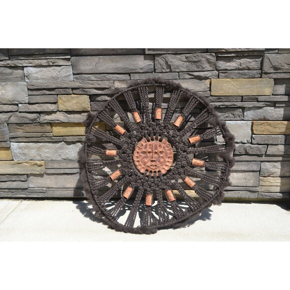 Vintage Macrame Earthy Large Wall Hanging Celestial Native Boho Mandala Hippie - Picture 2 of 5